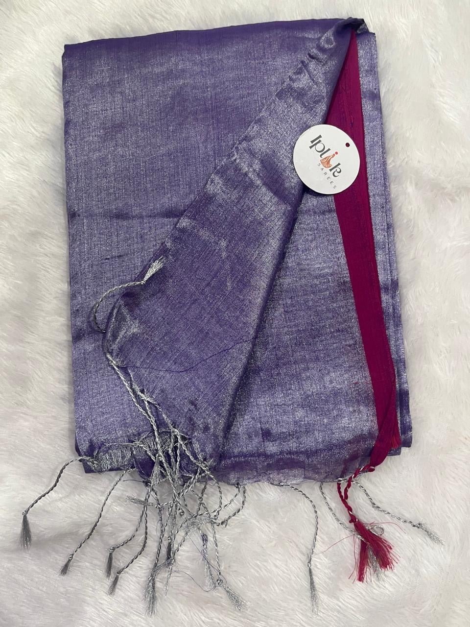 Nishika Metallic Purple Handloom Tissue Saree