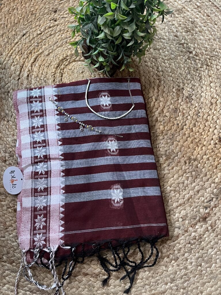 Star-dotted hand-spun khadi handloom saree by Label Iplik