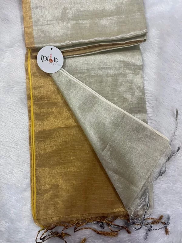 Ambika Metallic White And Gold Handloom Tissue Saree