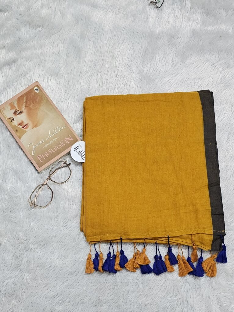 Sunset Yellow single tone mul cotton saree handwoven by Label Iplik