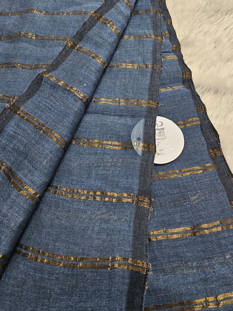 Mul Cotton With Zari Spruce handwoven saree by Label Iplik, soft mulmul cotton of the kind used in Bengal kantha traditions
