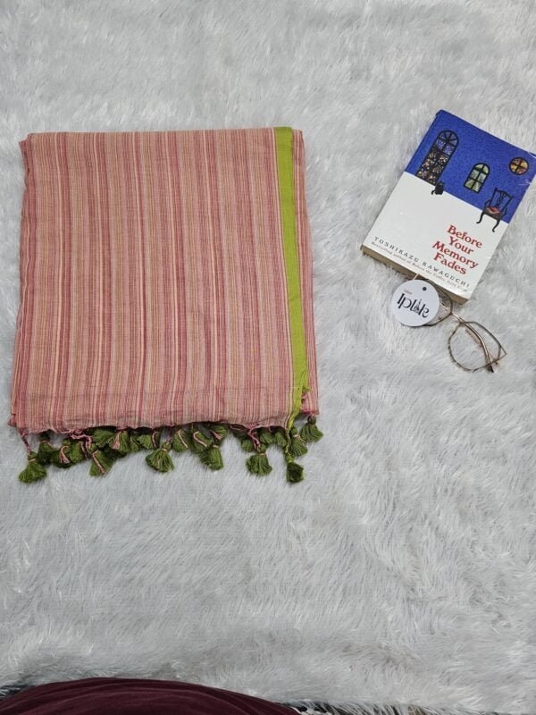 20240711_231649 Mul Cotton With Stripes Peach - MulMul (Saree)
