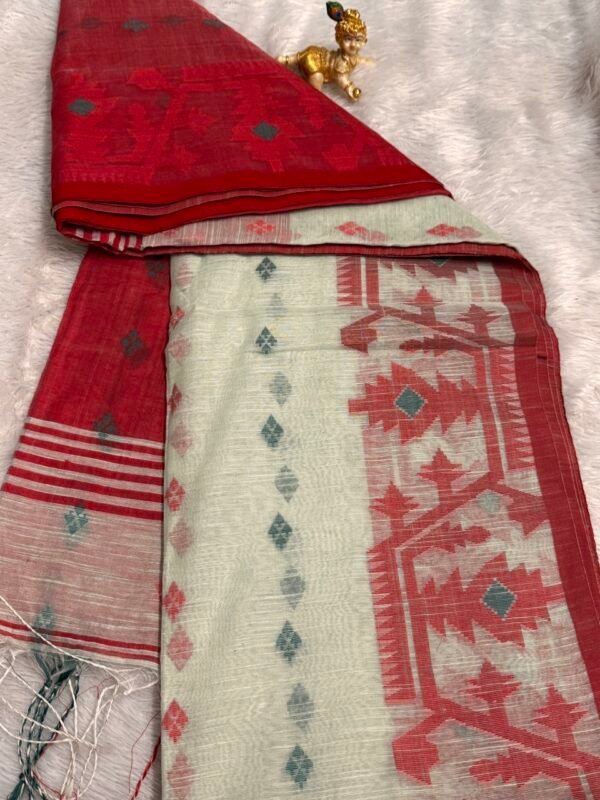 IMG_6708 Large White - Red Cotton Handloom (Saree)