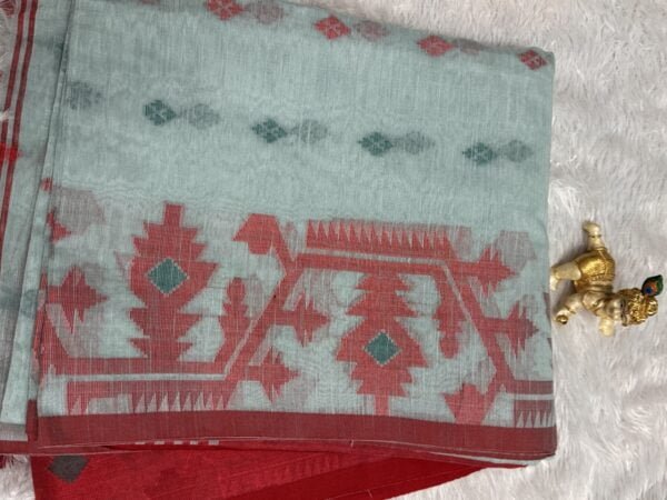 IMG_6728 Large Mint Green- Red Cotton Handloom (Saree)