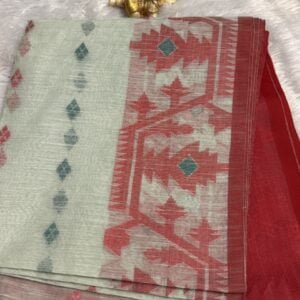 White - Red Cotton Handloom (Saree)