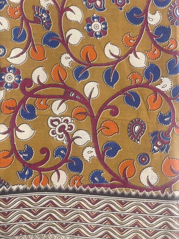 H 1 mustard yellow kalamkari sari labeliplik