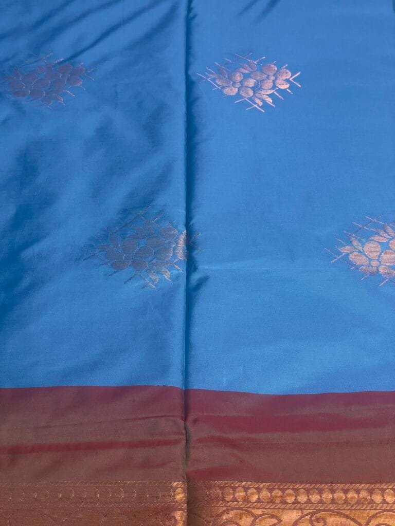 Mahabalipuram silk saree in sea-deep blue with golden zari border - Mahabalipuram Blue by Label Iplik