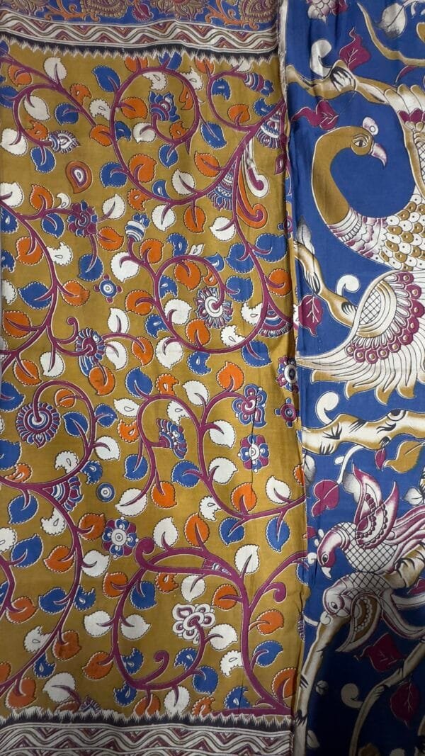 haath body mustard yellow kalamkari sari labeliplik