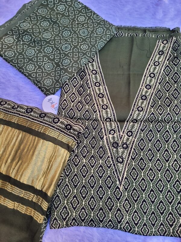 PHOTO-2025-03-20-18-28-25 Mahandi Green Ajrak Block Print Modal Silk Suit Set