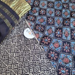 Black Ajrak Block Print Modal Silk Suit Set