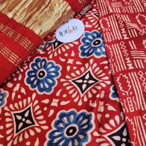 Red Ajrak Block Print Modal Silk Suit Set