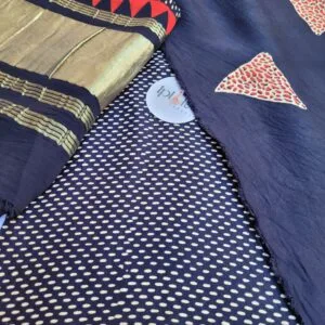 Blue Ajrak Block Print Modal Silk Suit Set
