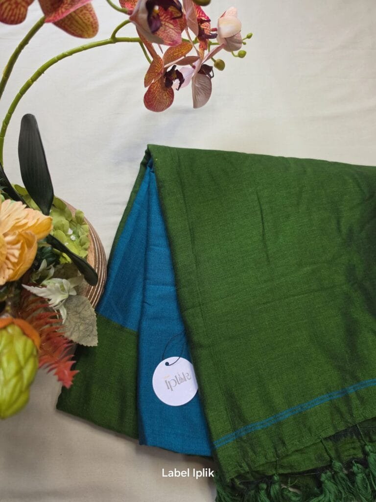 Blue Green Acrylic Cotton Saree