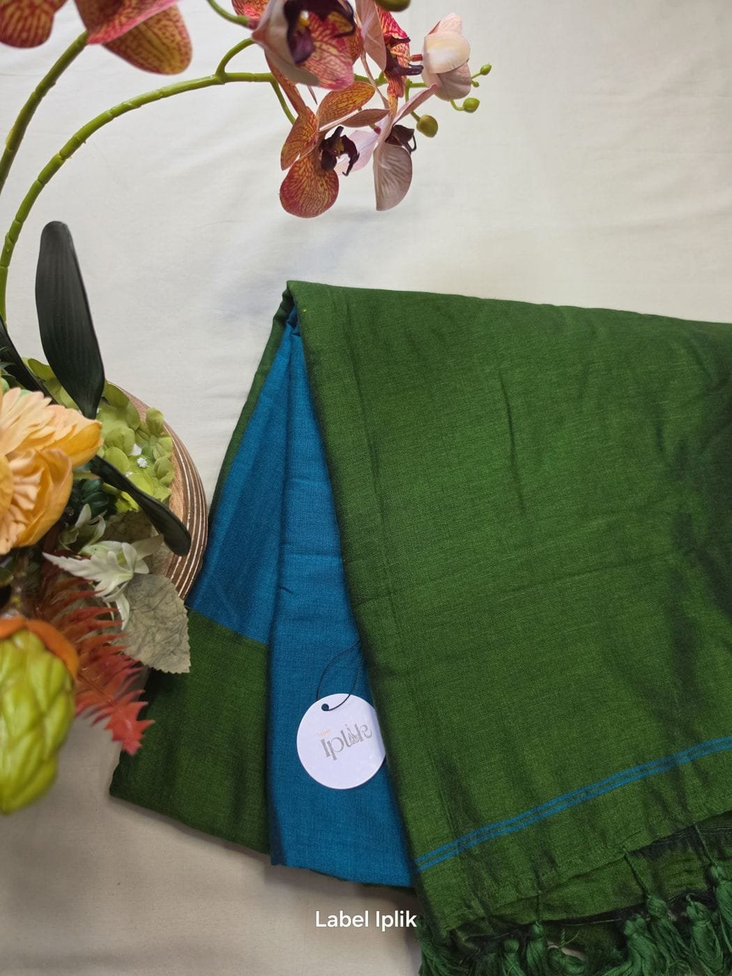 Blue Green Acrylic Cotton Saree