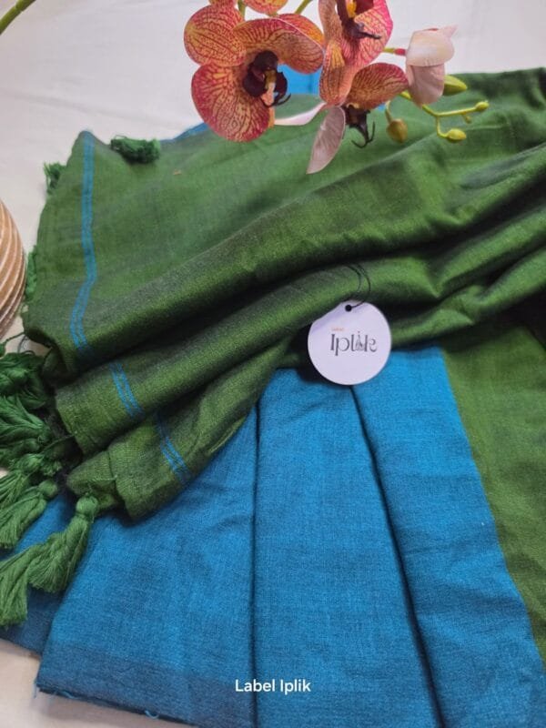 LI-ACR-01_02 Blue Green Acrylic Cotton Saree