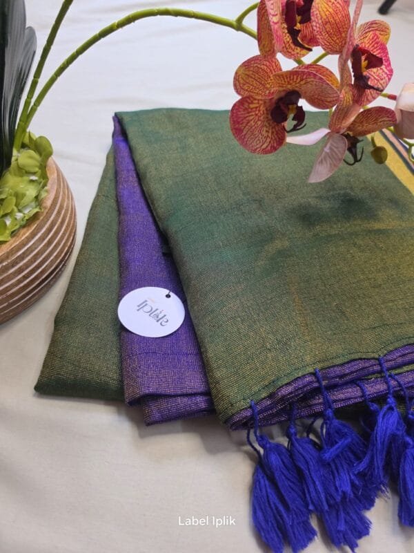Blue Green Zari Lines Acrylic Cotton Saree