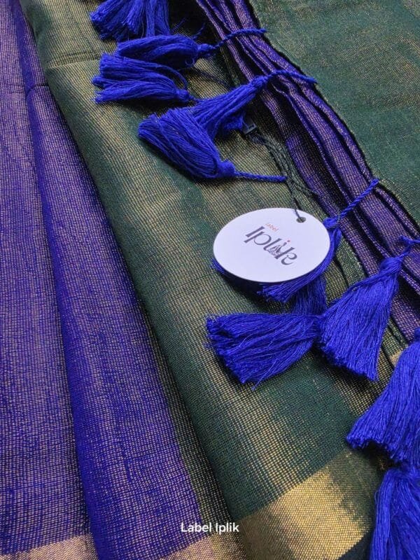 Blue Green Zari Lines Acrylic Cotton Saree