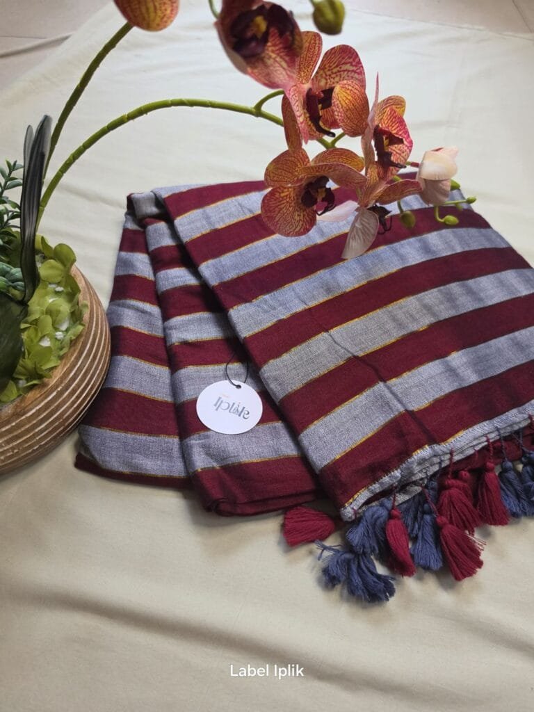 Maroon Grey Acrylic Cotton Saree