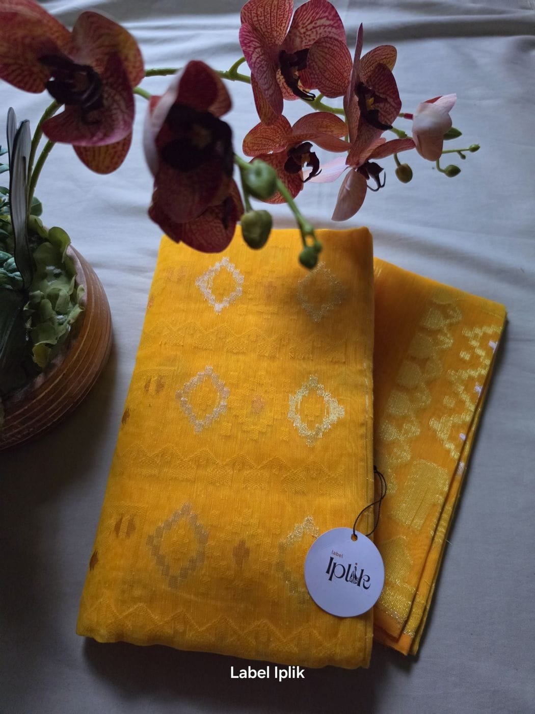 Bright Yellow Jamdani Saree