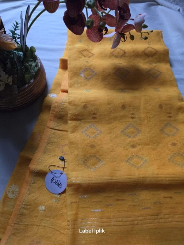 Bright Yellow Jamdani Saree