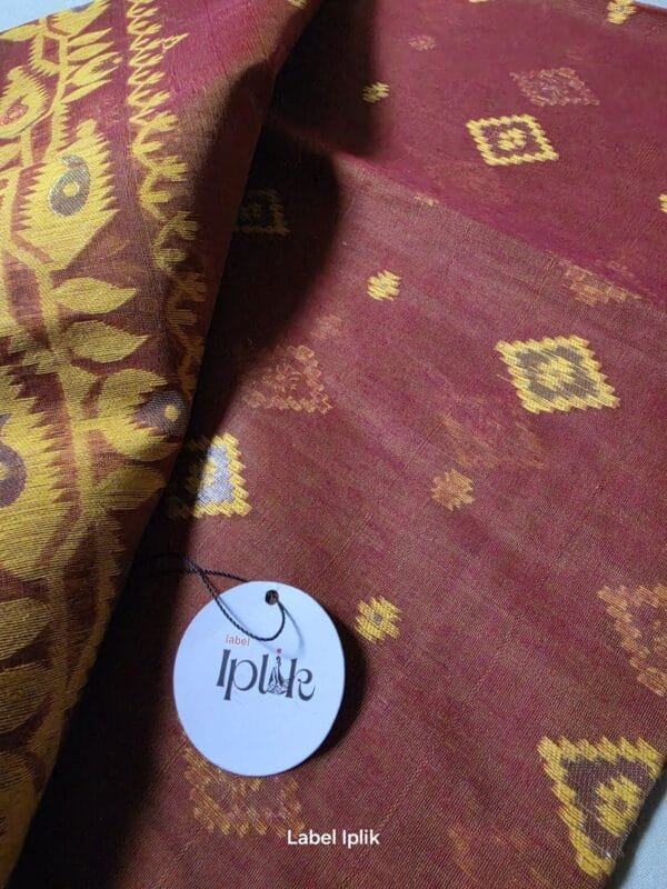 Burnt Orange and Yellow Jamdani Saree