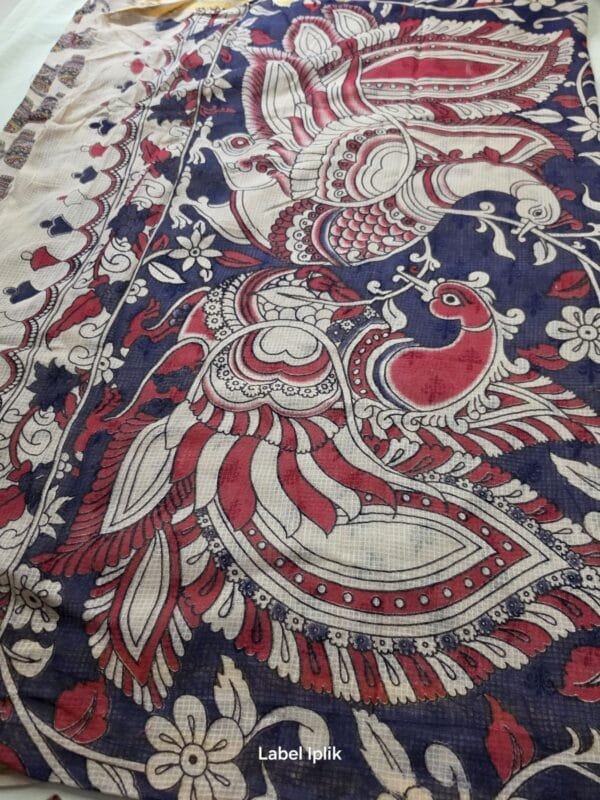 LI-KKO-01_02 Beige Elephant Motif Kalamkari Kota Saree