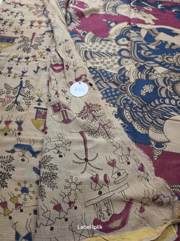 LI-KKO-02_03 Beige Body Village Themed Kalamkari Kota Saree