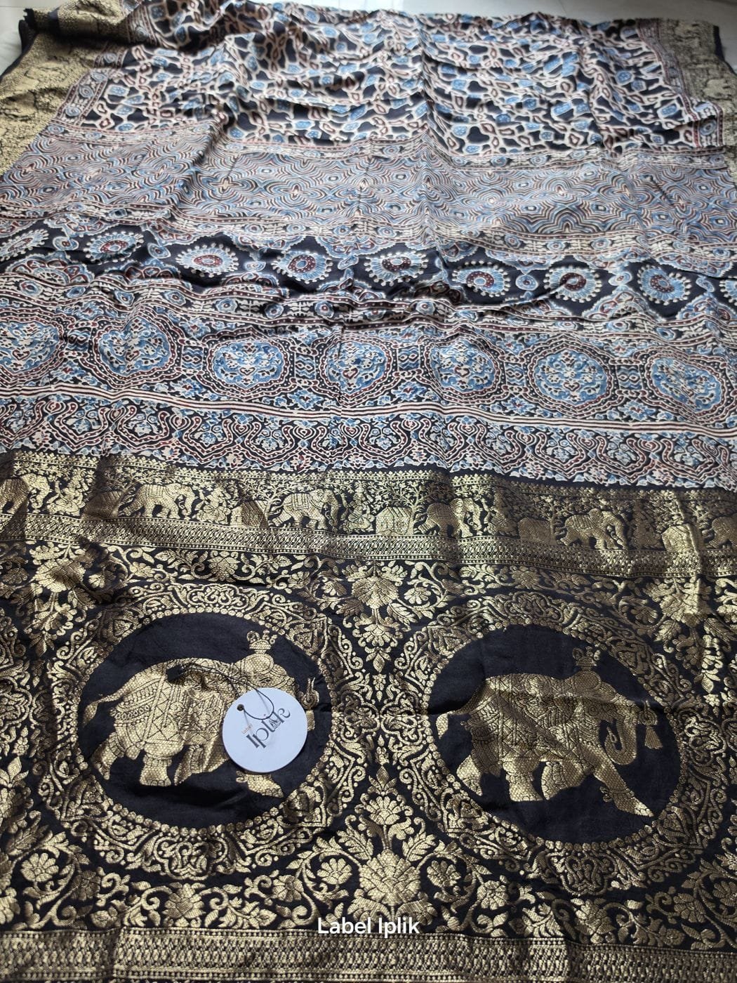 Dola Ajrakh Black - Dola Silk Saree