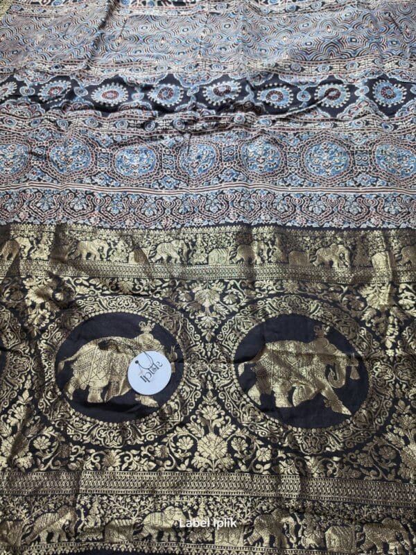 Dola Ajrakh Black - Dola Silk Saree