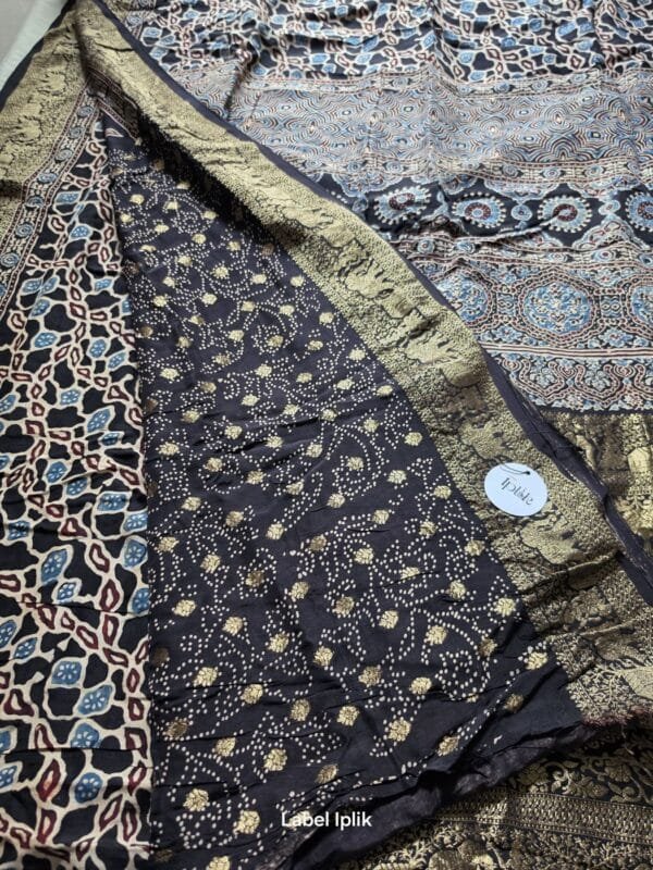 Dola Ajrakh Black - Dola Silk Saree