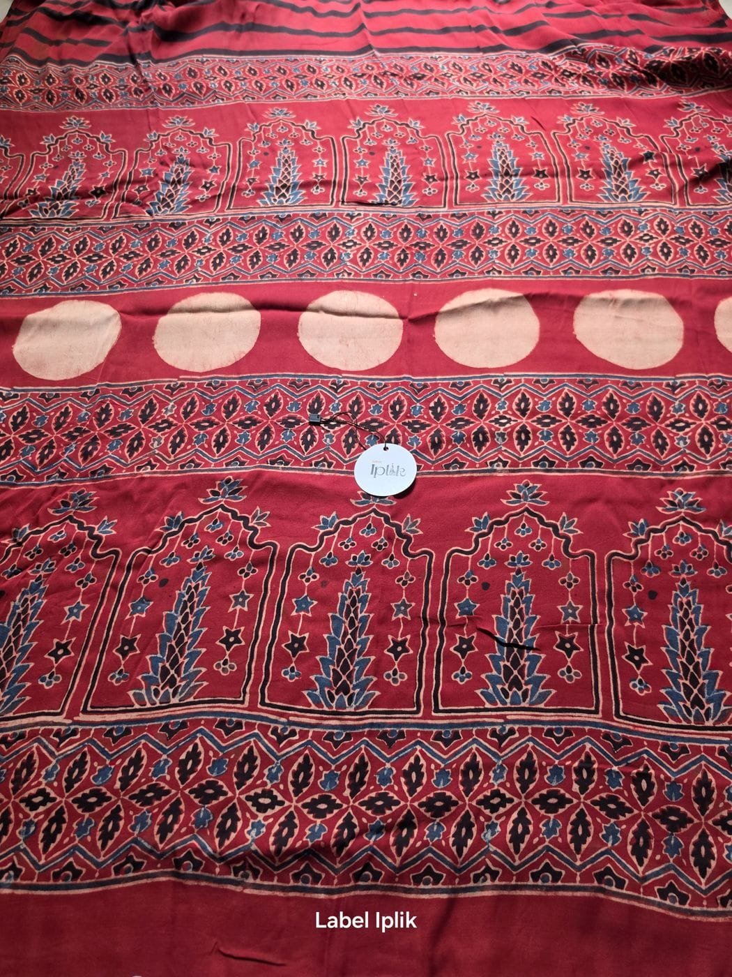 Modal Ajrakh Red Stripes Saree