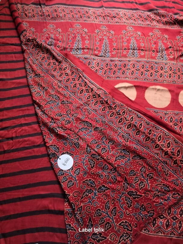 Modal Ajrakh Red Stripes Saree