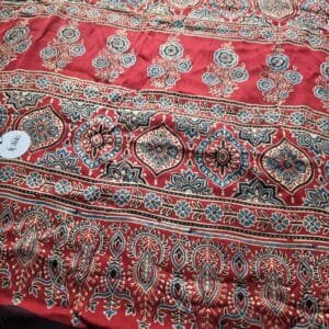 LI-MAJ-13_01 Modal Ajrakh Red Vertical Lines Saree