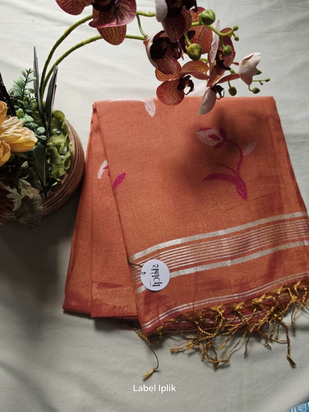 Chanderi Tissue Pink with Golden Hue Matka Saree