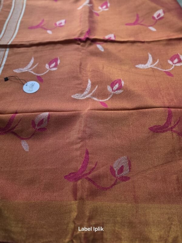 LI-MAT-01_02 Chanderi Tissue Pink with Golden Hue Matka Saree