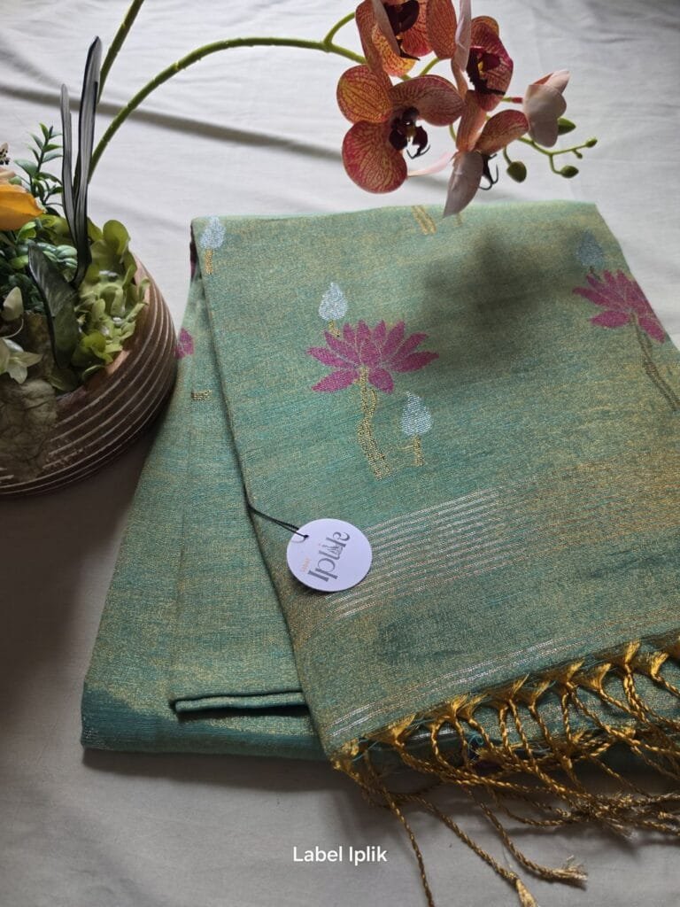 Green Linen Tissue Matka Saree
