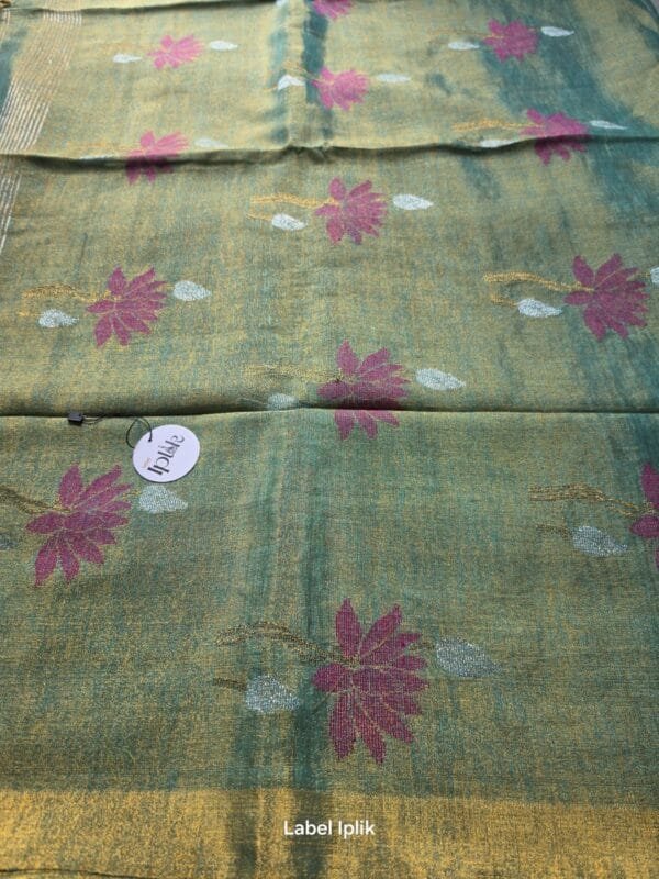 LI-MAT-02_02 Green Linen Tissue Matka Saree