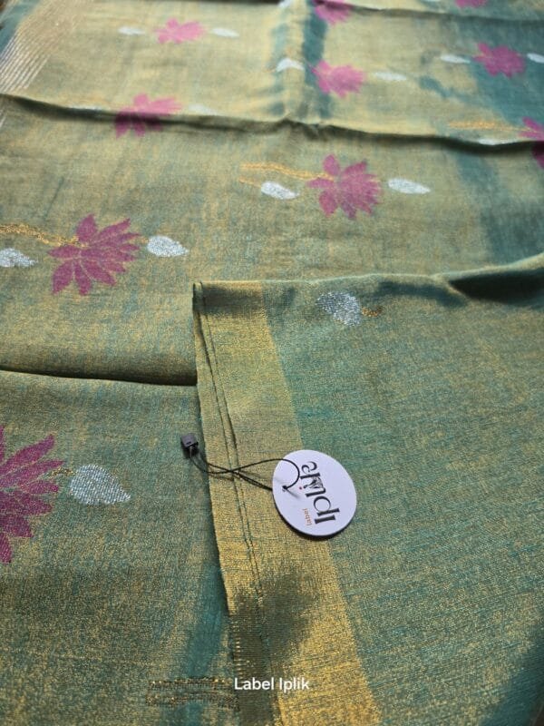 LI-MAT-02_03 Green Linen Tissue Matka Saree
