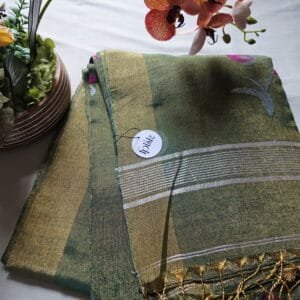 Henna Green Linen Tissue Matka Saree