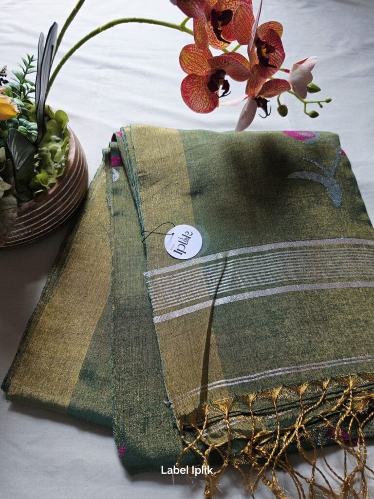 Henna Green Linen Tissue Matka Saree