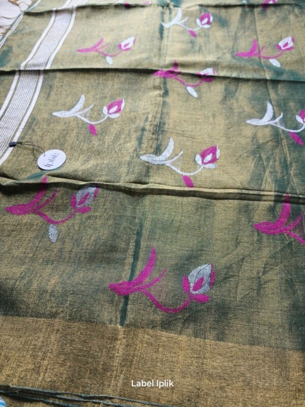 LI-MAT-03_02 Henna Green Linen Tissue Matka Saree