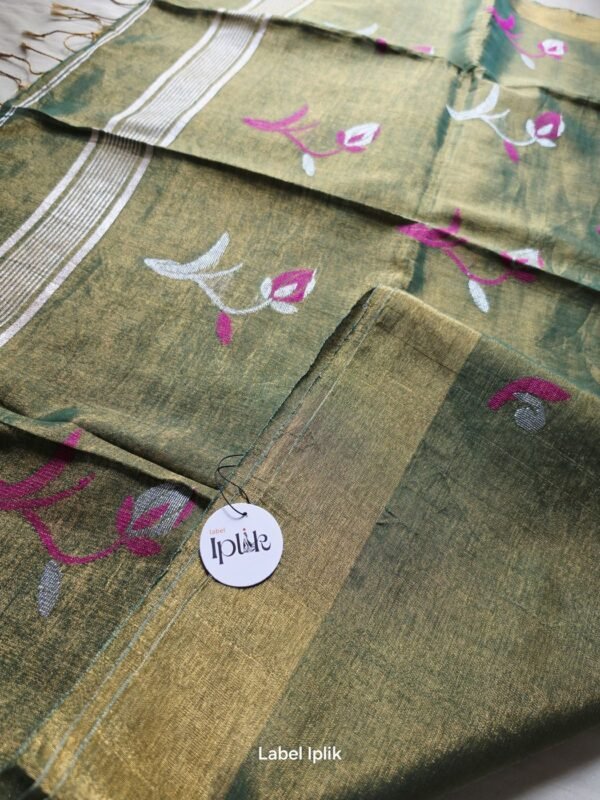 LI-MAT-03_03 Henna Green Linen Tissue Matka Saree