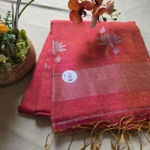 Pink Linen Tissue Lotus Motif Matka Saree