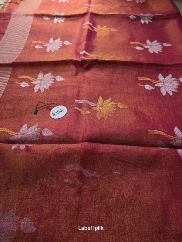 LI-MAT-05_02 Pink Linen Tissue Lotus Motif Matka Saree