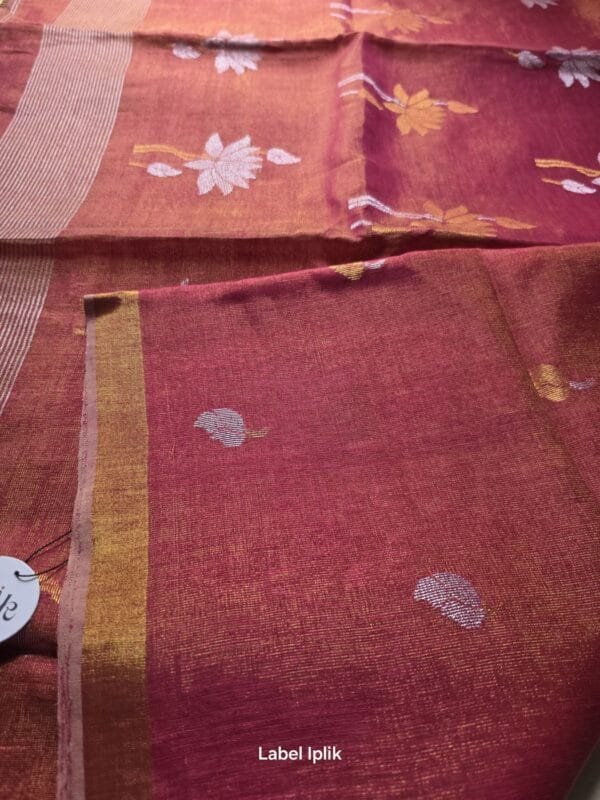 LI-MAT-05_03 Pink Linen Tissue Lotus Motif Matka Saree