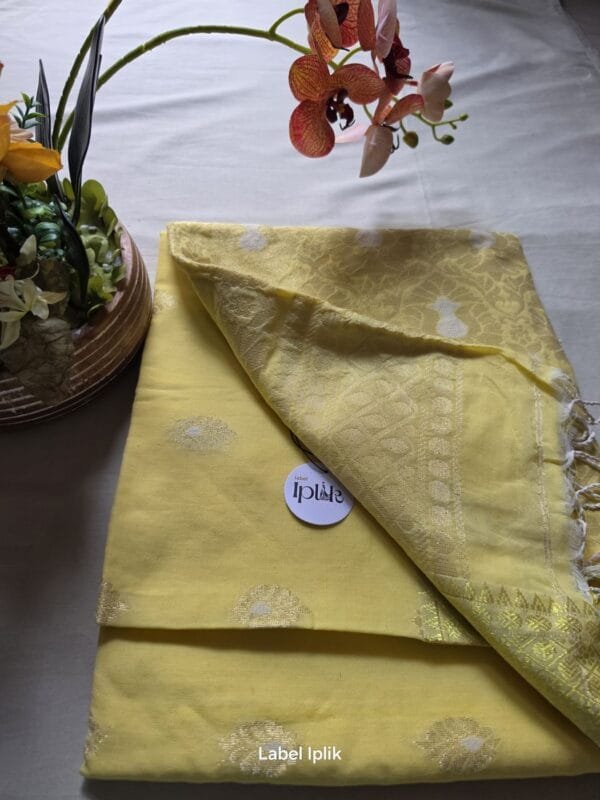 LI-MAT-06_02 Yellow Cotton Benarasi Matka Saree