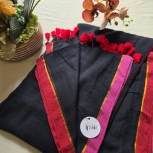 Black with Pink Border Mul Cotton Saree