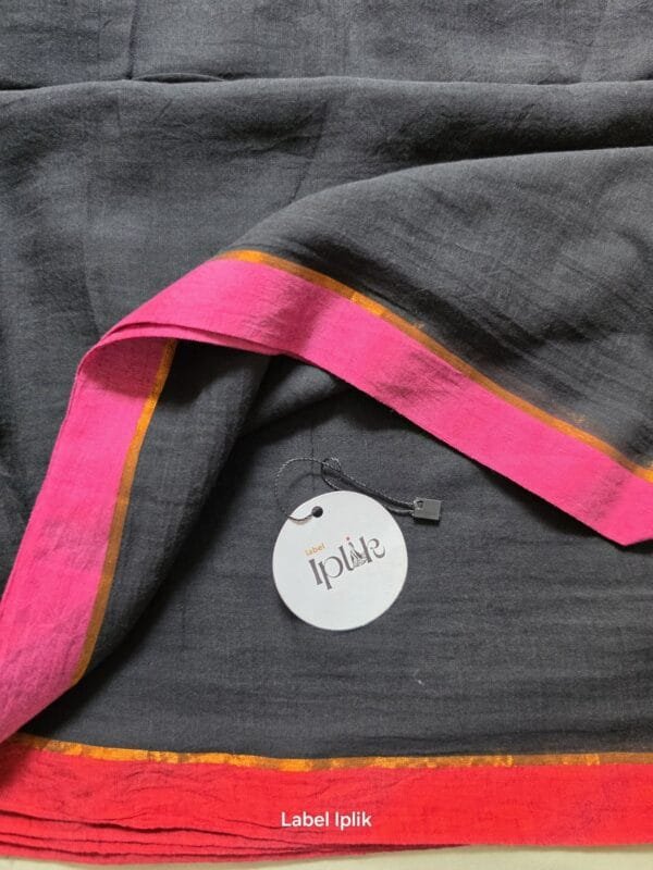 Black with Pink Border Mul Cotton Saree