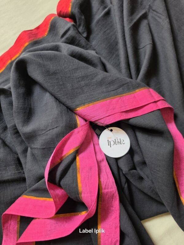 Black with Pink Border Mul Cotton Saree