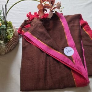 LI-MUL-02_01 Brown with Ganga Jamuna Red Pink Border Mul Cotton Saree